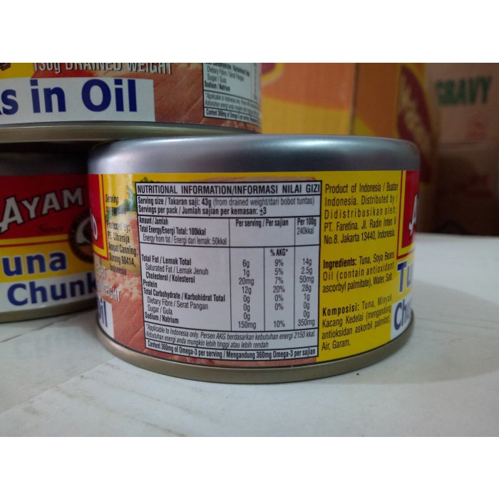 

asa457a Ayam Brand Tuna Chunks In Oil 185Gr Xa20X1