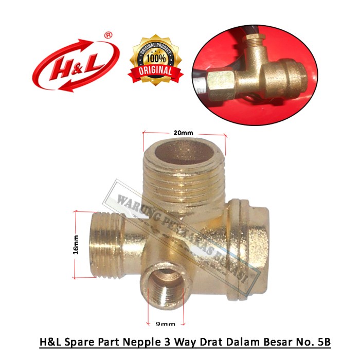H&L Spare Part Nepel 3 Way Sambungan Tangki Kompresor Drat Dalam