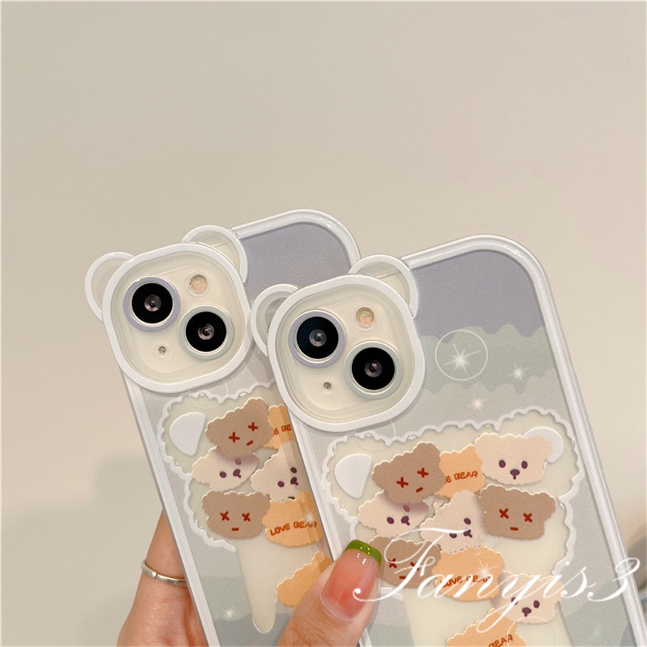 Compatible For iPhone 14 13 12 11 Pro Max X XR Xs Max 8 7 6 6s Plus SE 2020 Soft Case Pelindung Desain Kartun Kepala Beruang Untuk