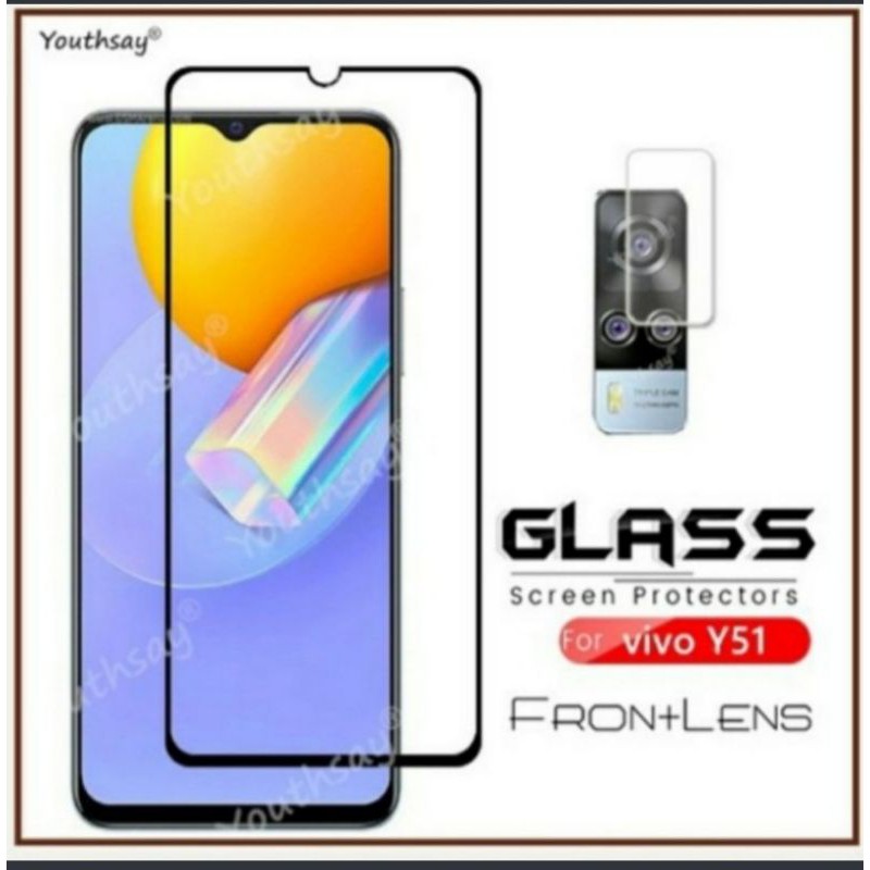 Tempered Glass Full Lem Vivo Y51 New 2020 + Tg Camera Lensa 2 in 1