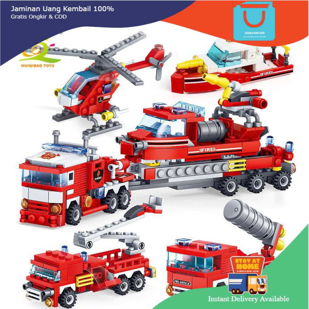 HUIQIBAO Building Blocks Mainan Mobil Fire Fighting 4 Model - KY80512