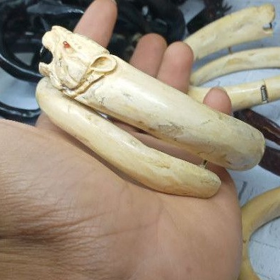 gelang akar bahar putih ukir macan