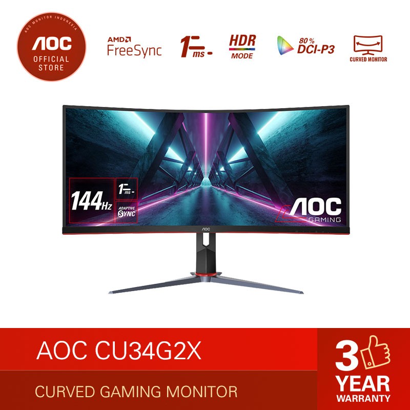 AOC CU34G2X Adaptive Sync Curve Gaming Monitor (34"/VA/1ms/144hz/WQHD)