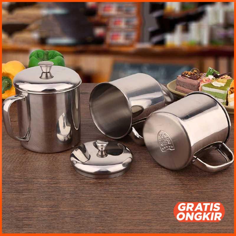 Gelas Kopi Teh Bir Model Tutup Mug Cangkir Stainless 450ml -B45