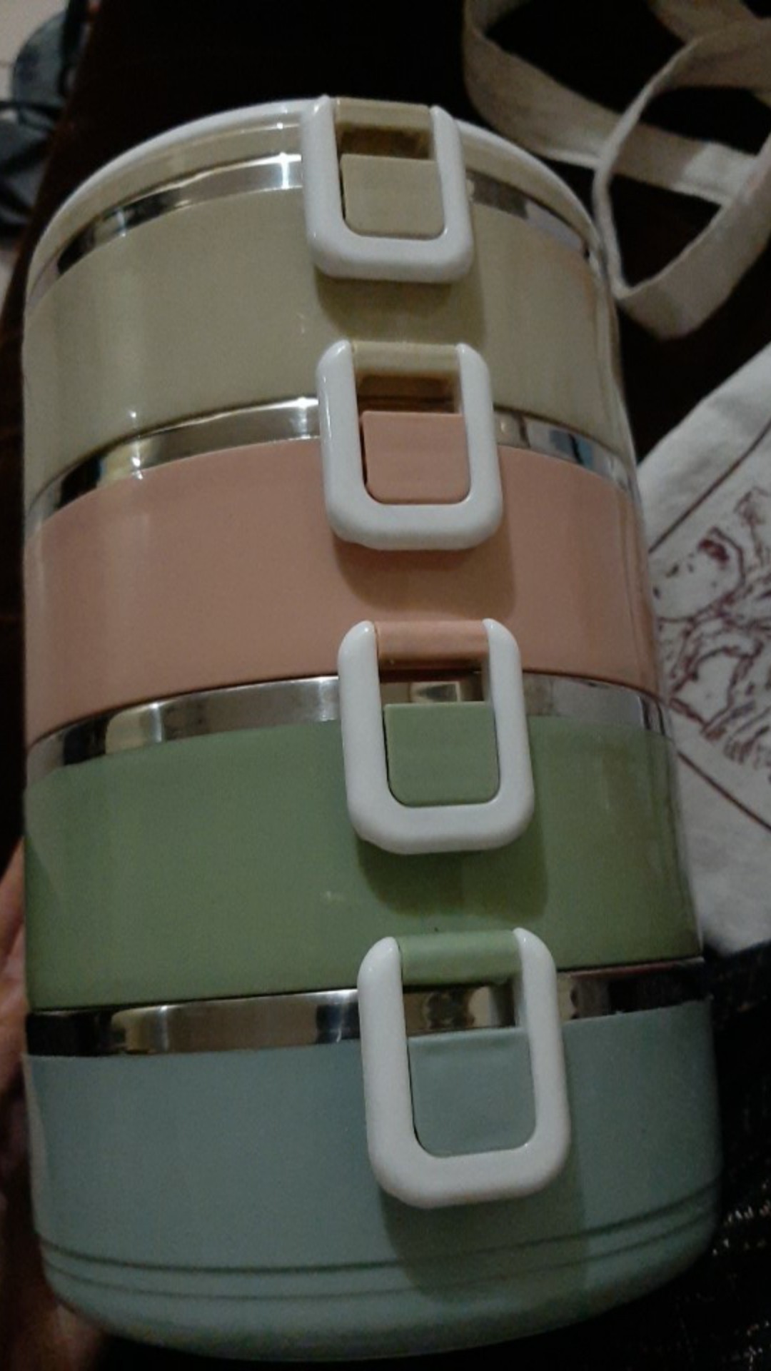 [ Rantang 4 Susun Bulat Kombinasi ]warna Warni Polos Lunch Box Stainless