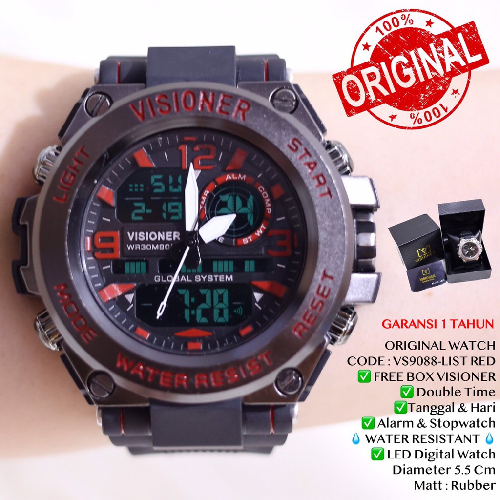 Jam tangan pria VISIONER digital anti air TALI RUBBER KARET SPORTY free box exclusive garansi 1 th