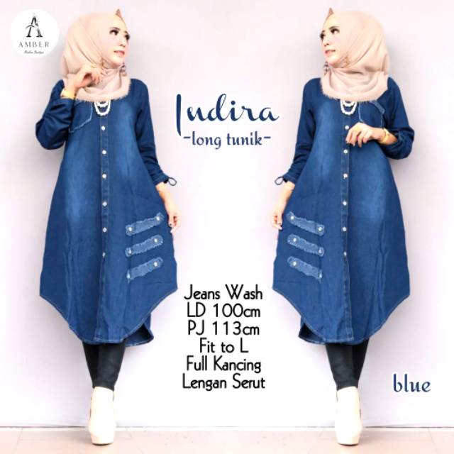 Tunik Jeans Wanita/Atasan Jeans Wanita Terbaru/Long Tunik Jeans Indira