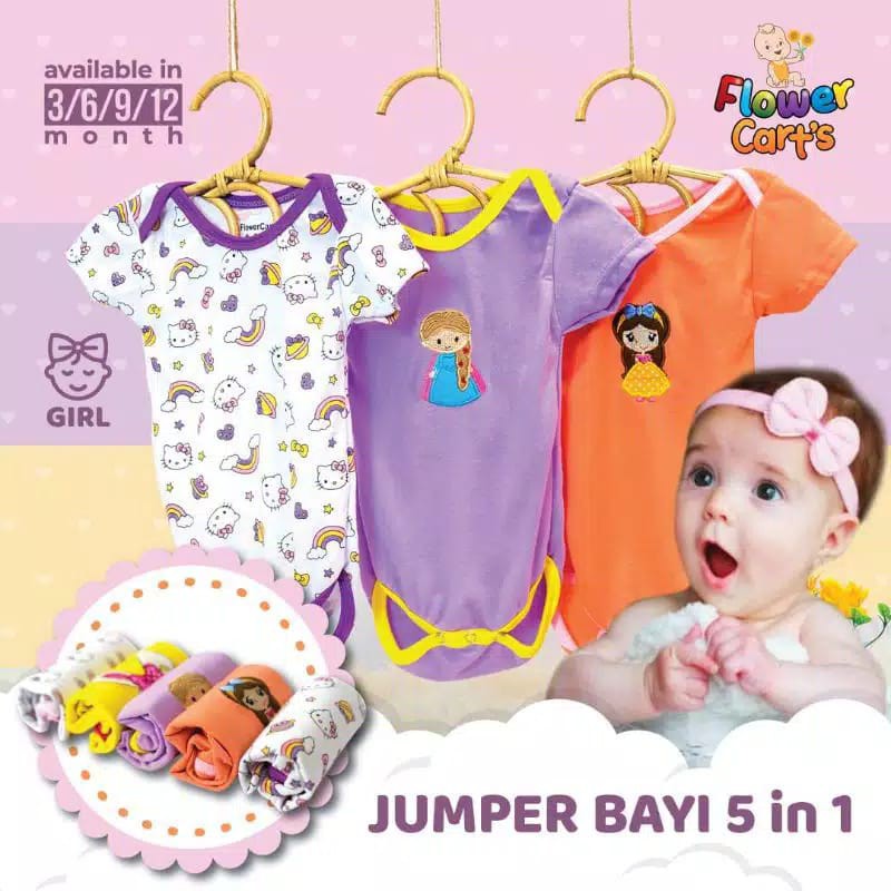 MOMS_ Jumper Pendek / Bodysuit Bayi Flower Carts 5in1 / BE LOVE