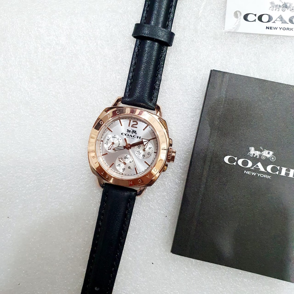 JAM TANGAN PRIA WANITA | RANTAI | KULIT | KARET | MURAH | WANITA COACH STRAP LEATHER HITAM DIAL PUT 
