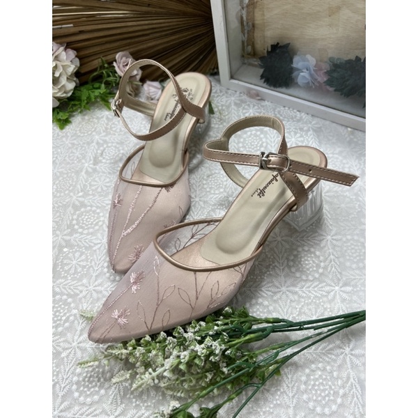 sepatu wanita finalisa rosegold tali tinggi 5cm kaca