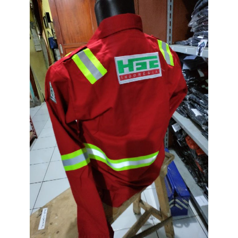 SERAGAM HSE MERAH FULL LOGO KANCING KAIN PREMIUM