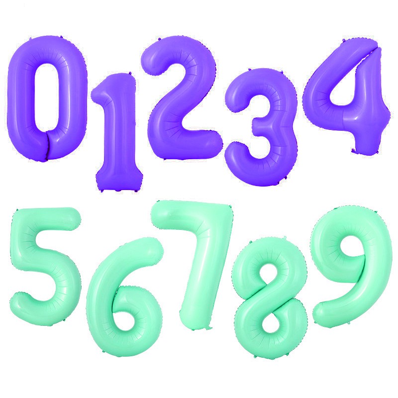 Balon Foil Angka Mini Warna Pastel Tosca, Ungu Ukuran 40cm Balon Pesta Ulang Tahun