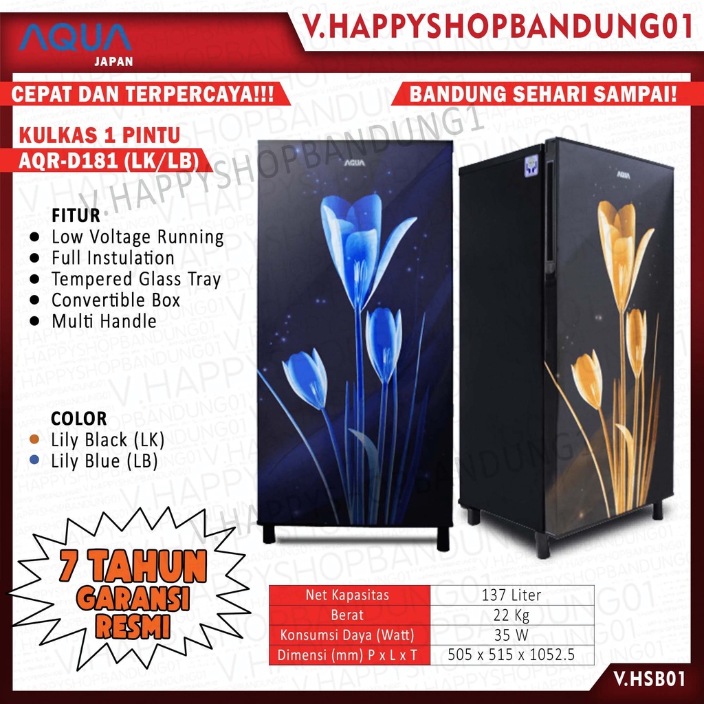 KULKAS 1 PINTU AQUA D181 LK / LS MOTIF BUNGA HITAM GARANSI RESMI KHUSUS KOTA Jawa Barat MURAH