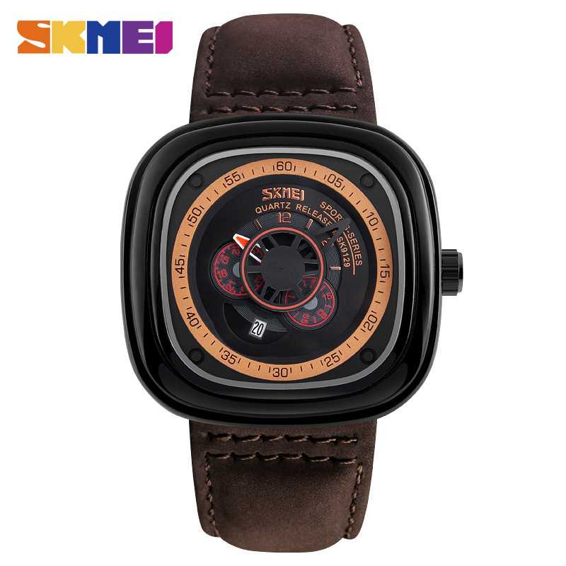 SKMEI Jam Tangan Analog Pria  9129 Aneka warna Hitam Merah Biru Hijau kuning Titanium Gray Silver Pu