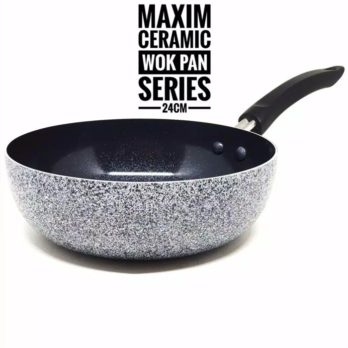 MAXIM NEOSTONE Wajan Deep Wok Pan Anti Lengket Marble Ceramic 24 cm