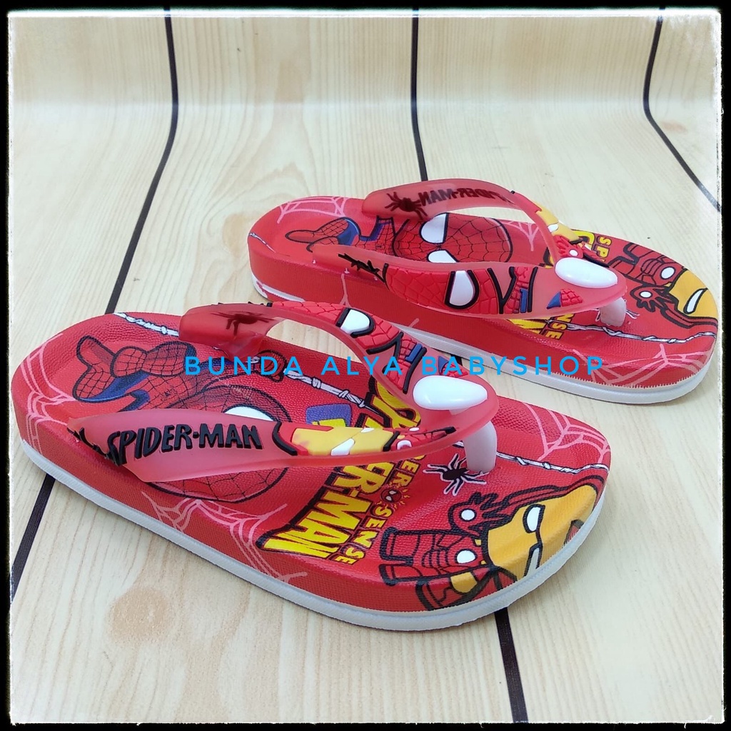 Sendal Anak Laki Jepit IMPORT Usia 4 5 6 7 Tahun MERAH Motif Superhero - Sandal Jepit Anak Cowok Elastis Alas Karet Anti Licin