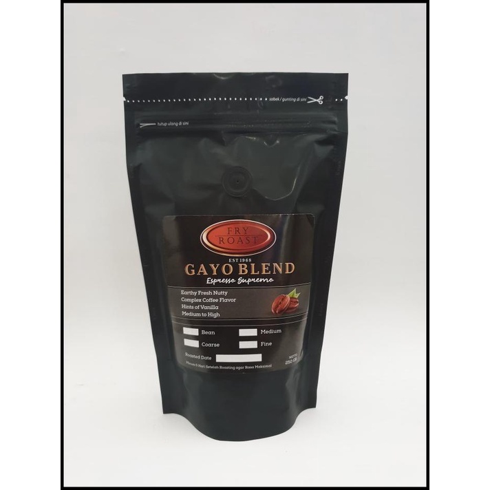 

Kopi Gayo Blend Supremo 250 Gram (Arabika/Robusta) Biji/Bubuk