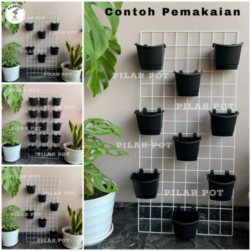 pot bunga tanaman tempel dinding 15 kotak hitam - ARGO MINI HITAM