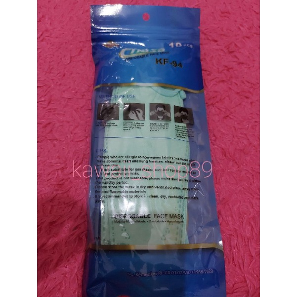 Masker KF94 dewasa - Hijau Mint (tali senada)