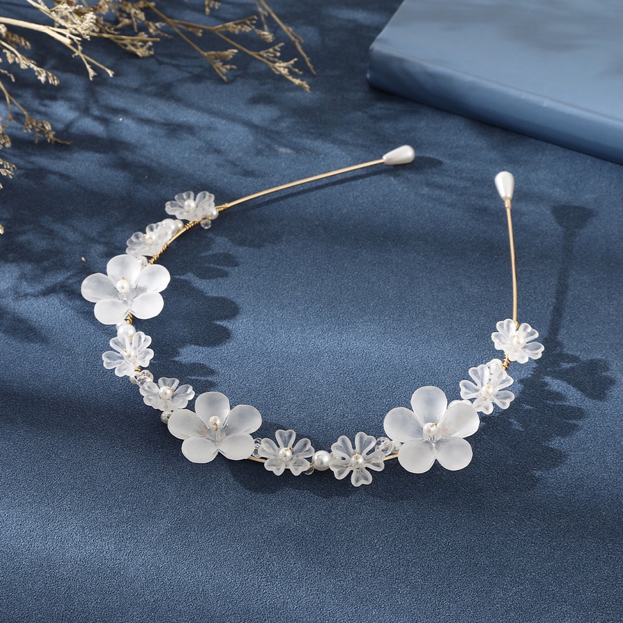 Headband Bentuk Bunga Aksen Kristal Dan Mutiara Bahan Alloy Gaya Korea Untuk Wanita