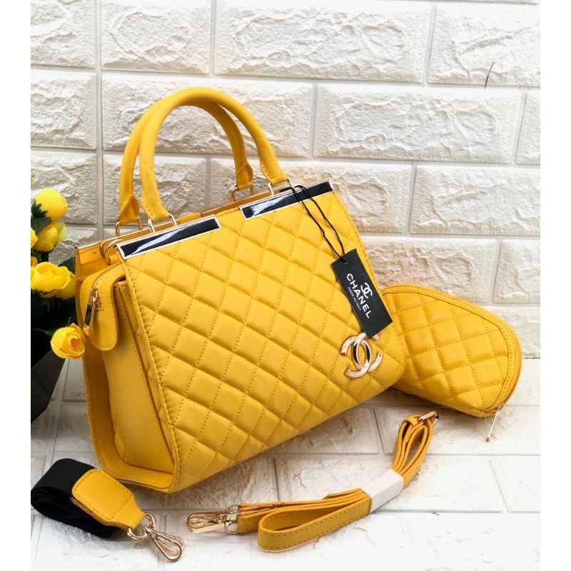 Tas wanita chanel jour bordir free pouch doble strap semi premium uk 26x20