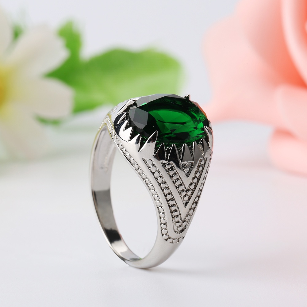 Hu Hu Hu Hu Hu Alat Bantu Pasang Kacamata♡ Cincin Alloy Hias Batu Emerald Oval Hijau + Berlian Imitasi Untuk Pria