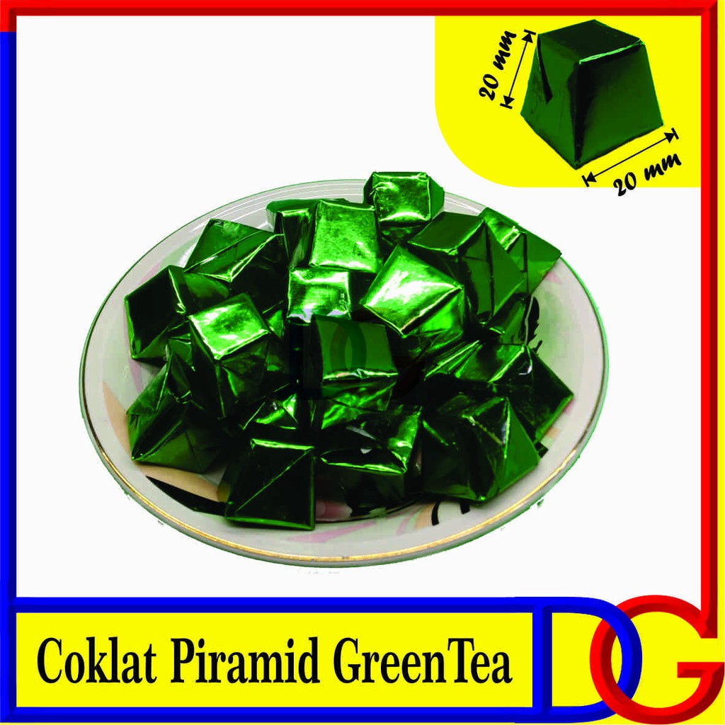 

Coklat piramida Green tea isi kacang mede almond 1kg