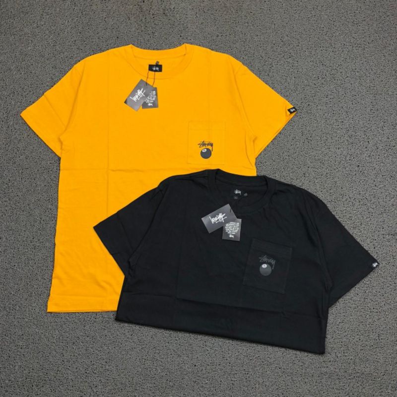 KAOS STUSSY BILLIARD BALL 8 LOGO WITH POCKET BLACK/YELLOW PREMIUM QUALITY