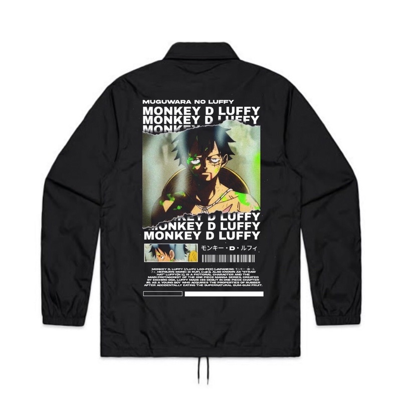 JAKET COACH ANIME ONE PIECE - MONKEY D LUFFY | COACH JAKET ONE PIECE | WINDBREAKER CJ PARASUT HITAM 