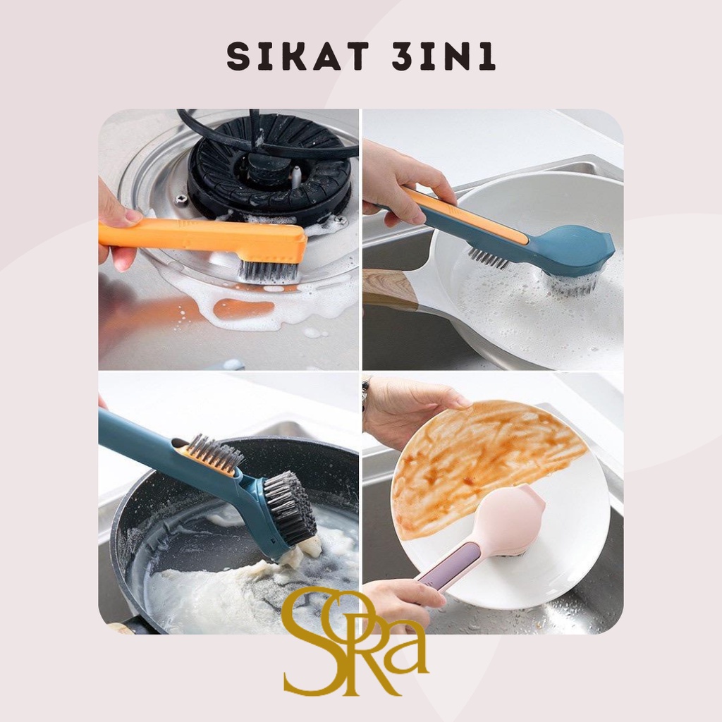 SIKAT GAGANG PEMBERSIH MULTIFUNGSI / TONGKAT SIKAT CUCI PIRING SERBAGUNA 3 IN 1 / SIKAT DAPUR