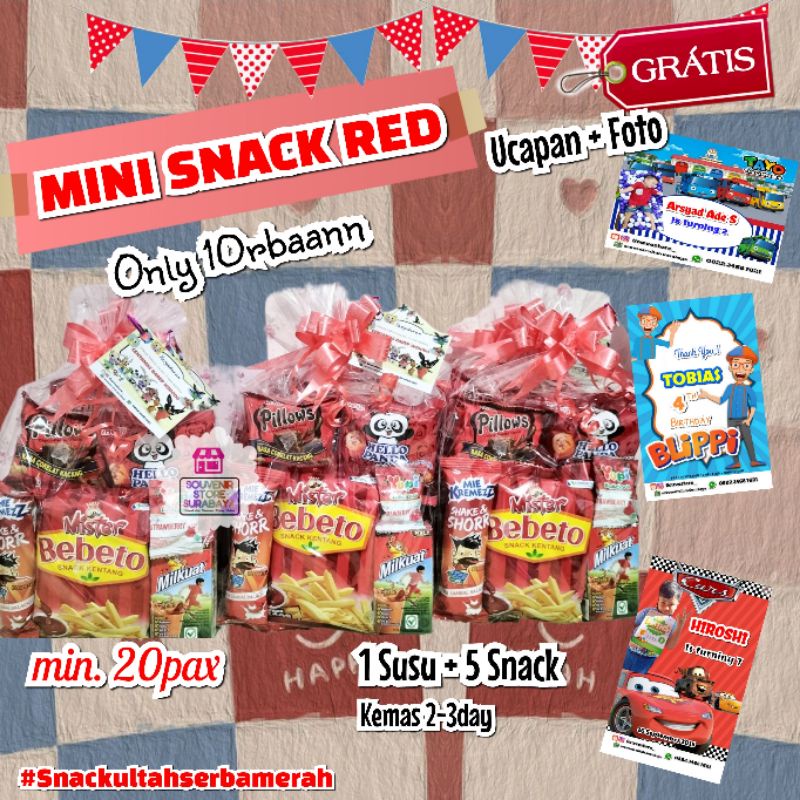 Snack Ultah Serba Merah || Mini snack || paket ultah anak || Snack ultah murah || Bingkisan murmer