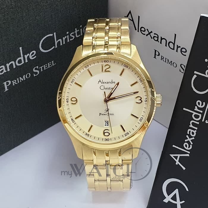 Jam Tangan Alexandre Christie Pria AC 1010 Original Gold
