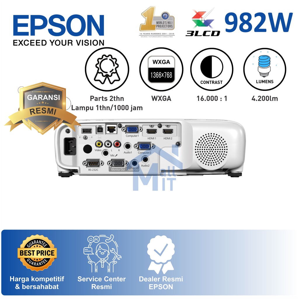 (PACKING KAYU) PROYEKTOR EPSON EB-982W EB982W EB 982W PENGANTI EB-980W EB 980W EB980W 3LCD 4200 LUME