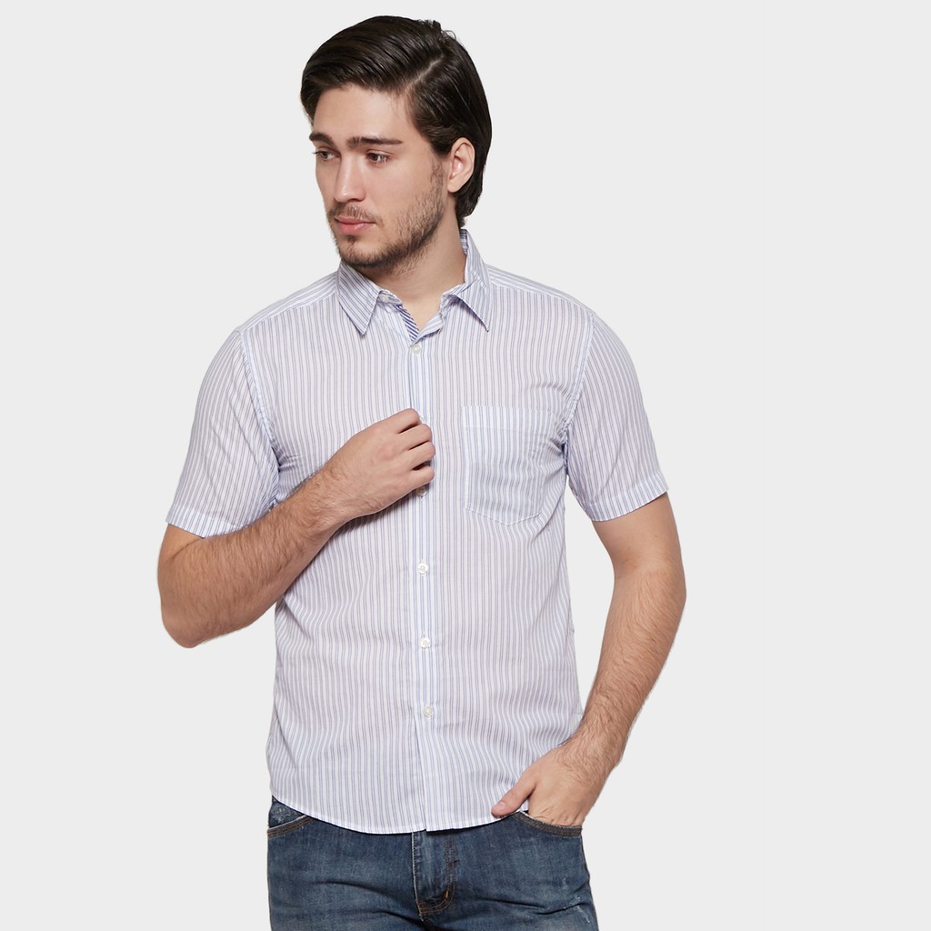 Kemeja Pria Salur Biru 9134 Lengan Pendek YEGE