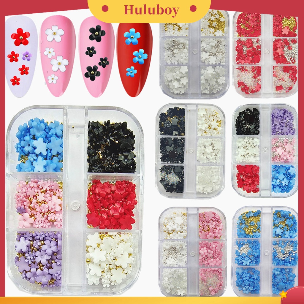 Huluboy Huluboy♡ Charms Bola Baja Bentuk Bunga 3D Ukuran Campur Untuk Dekorasi Nail Art