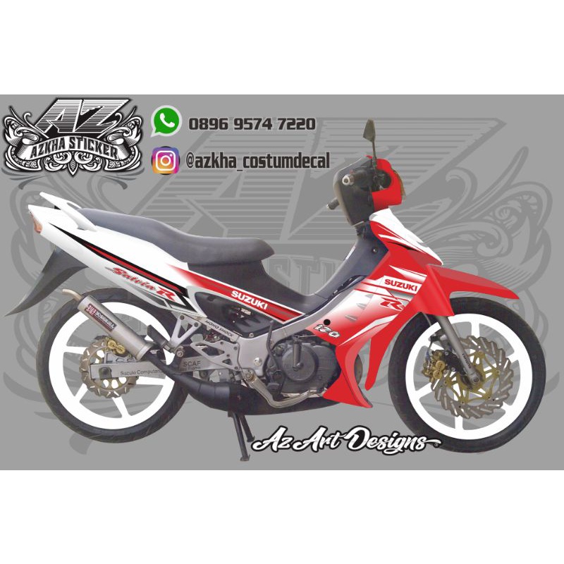 Striping Costum Satria Hiu Merah Putih Striping Satria 2 tak