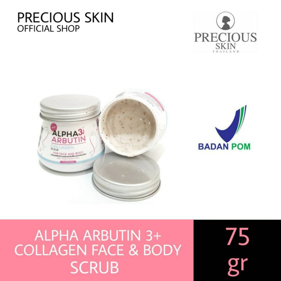 Alpha Arbutin 3 Plus Collagen Body &amp; Face Scrub Whitening Lulur Wajah
