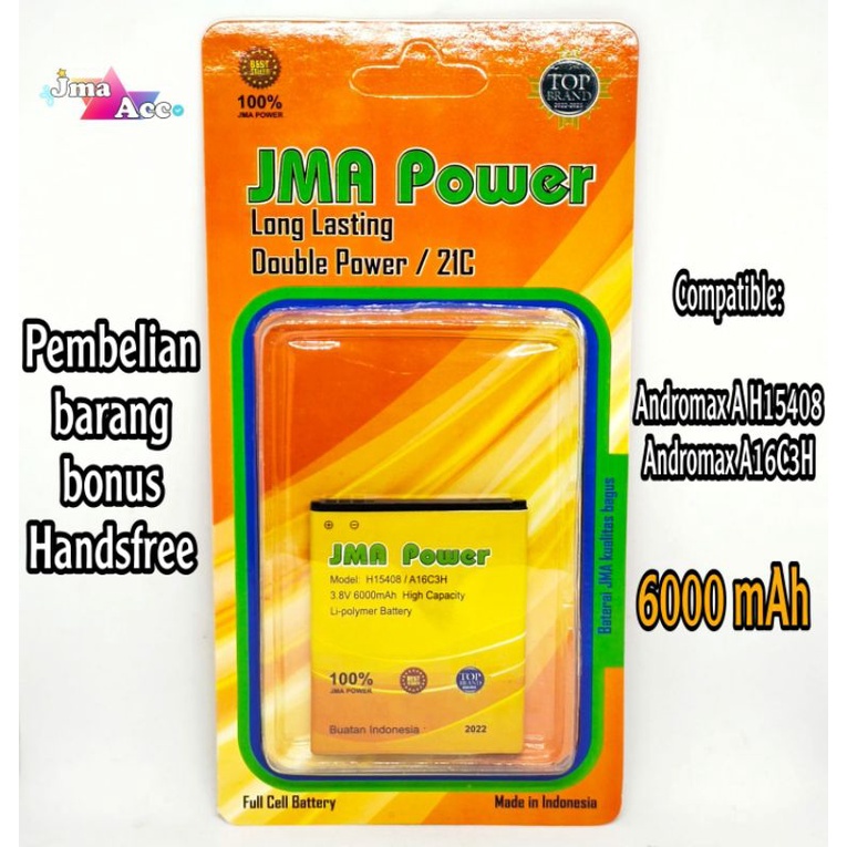 Baterai JMA Power Double Power Original For Andromax A H15408, A16C3H Bonus Handsfree