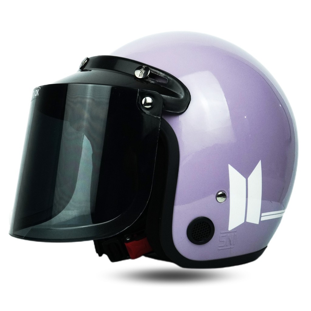 (PREMIUM FULL LEHER) Helm Bogo Dewasa Wanita Pria Sni Helem Retro Classic Cod Hitam