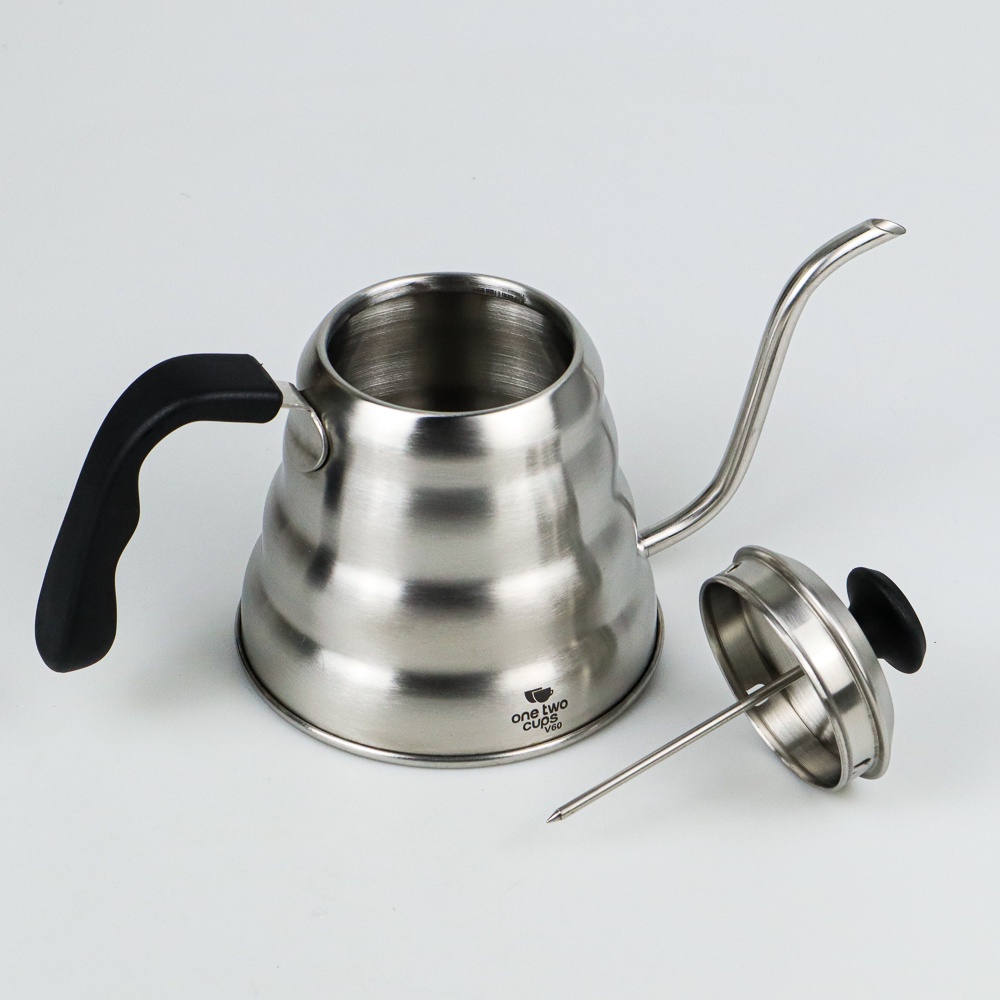 Coffee Maker Pot V60 Drip Kettle Teko Barista 1200ML with Thermometer - 7RHX2MSV Silver