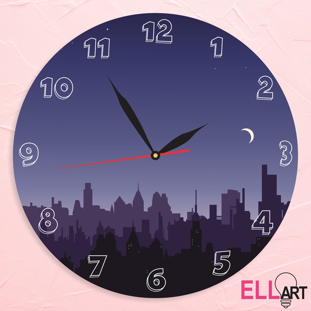 Jam Dinding Unik Purple Hill Home Decor Ungu Abstrak Art Hiasan Rumah Minimalis-CITY