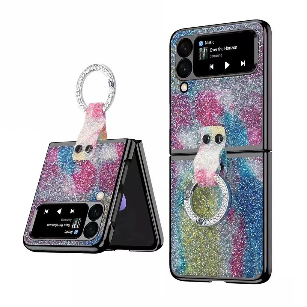 FA Luxury Bling Glitter Case Samsung Z Flip 3 4 Casing Handphone Hard Case Dengan Ring Cincin Holder