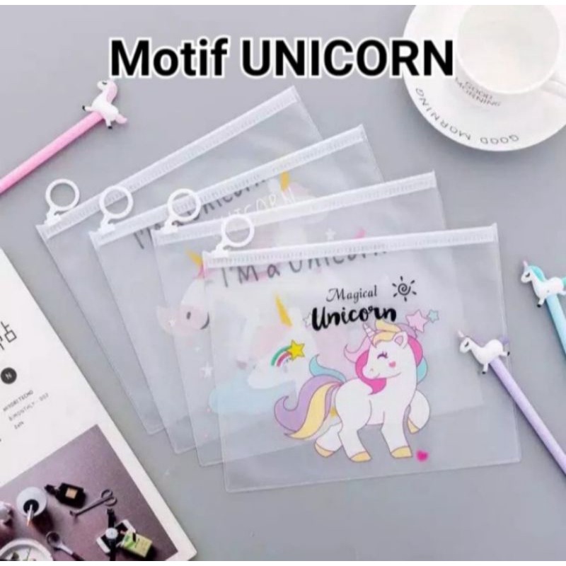 Map Plastik Unicorn Ukuran Kertas A5 Dengan Zip Lock Transparan