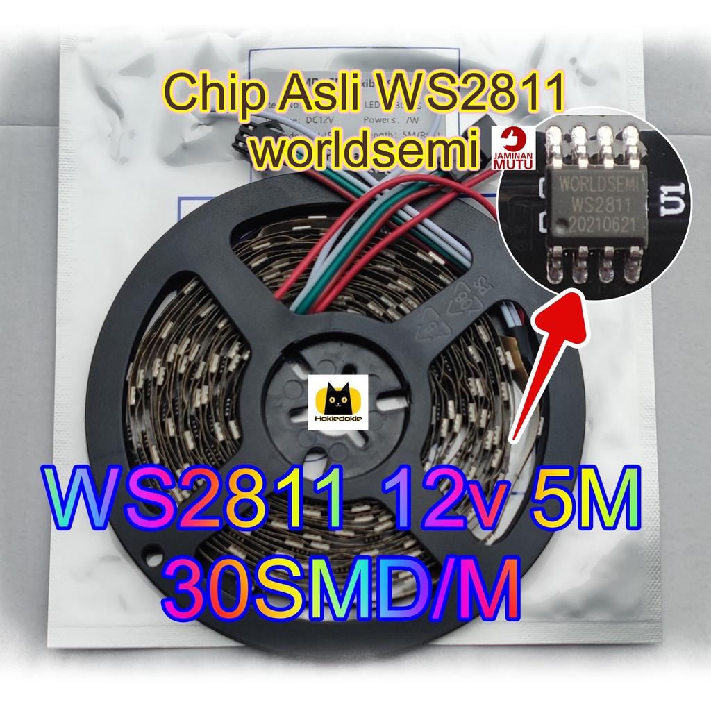 Led strip rgb ws2811 12v 5m 30led/m Indoor ip30 PCB tebal