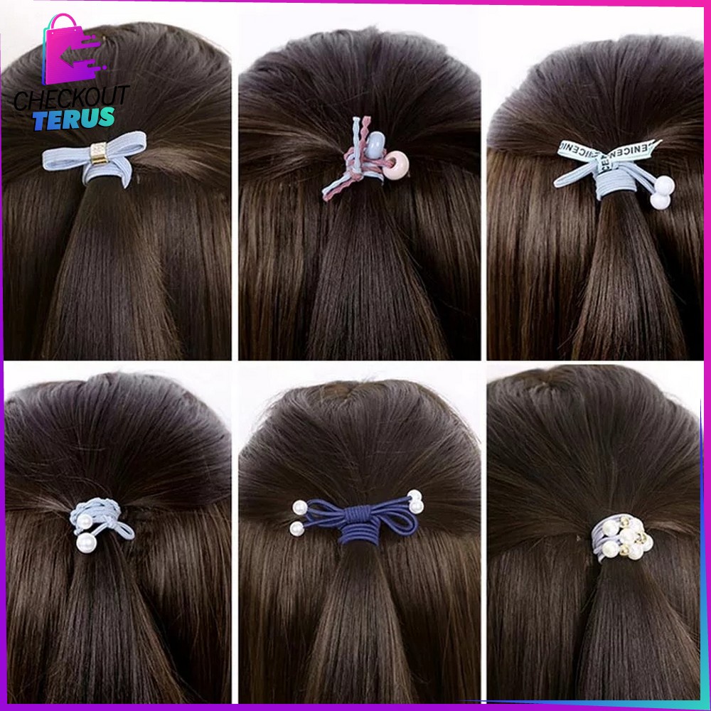 CT C13 Ikat Rambut Korea Pearl Mutiara Pita 12 PCS Karet Rambut Wanita Lucu Aksesoris Rambut Wanita Korean Style