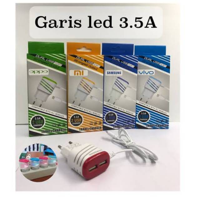 Charger Garis Led 3.5A 2Usb Output TC BRANDED GARIS LED Cas Hp Android Murah