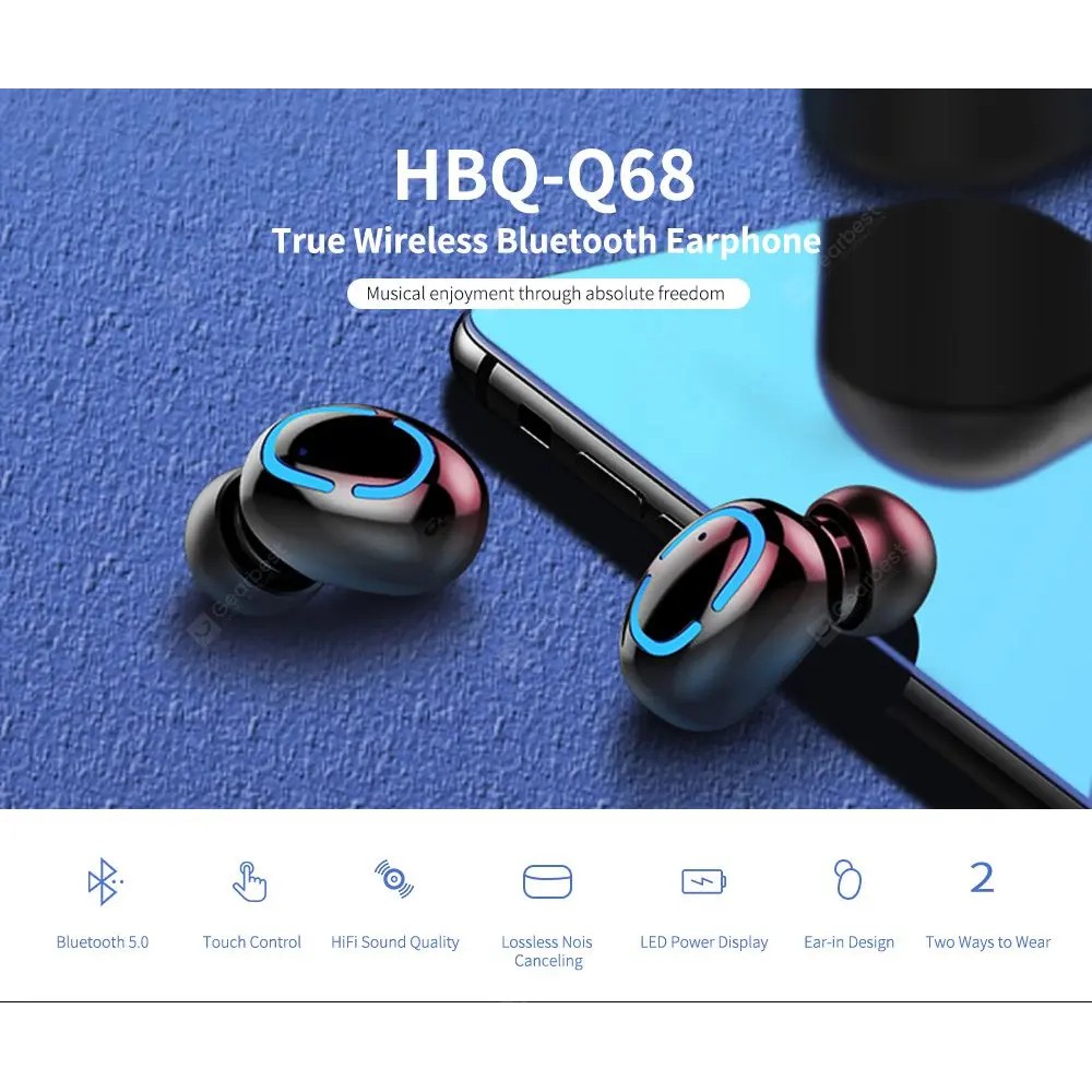 TWS [TRUE WIRELESS] MURAH EEARPHONE L EARBUDS BLUETOOTH HBQ-Q68 ORIGINAL