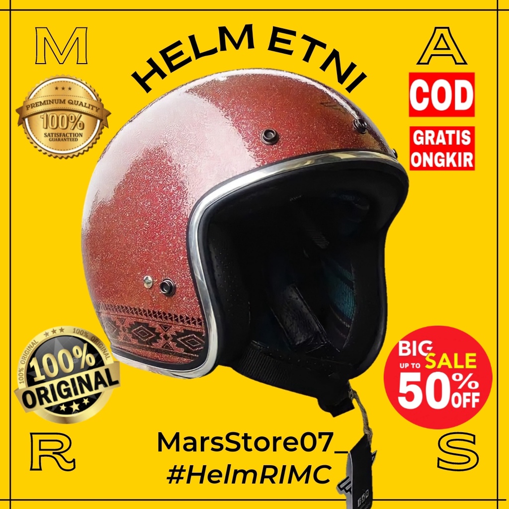 Helm Helem Helmet Custom Bogo Retro Vespa Classic Clasic Klasik Vintage Premium Polos Motif Coklat G