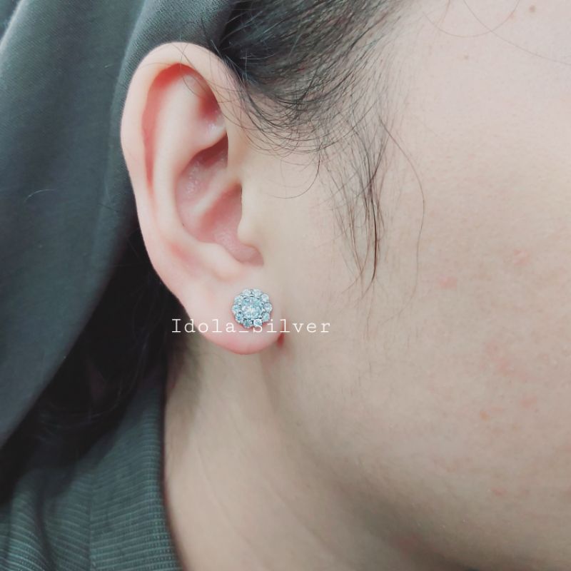 ANTING TUSUK PERAK ASLI SILVER WANITA 925 LAPIS EMAS PUTIH MODEL GIWANG BUNGA PERMATA - PERHIASAN PERAK WANITA ASLI