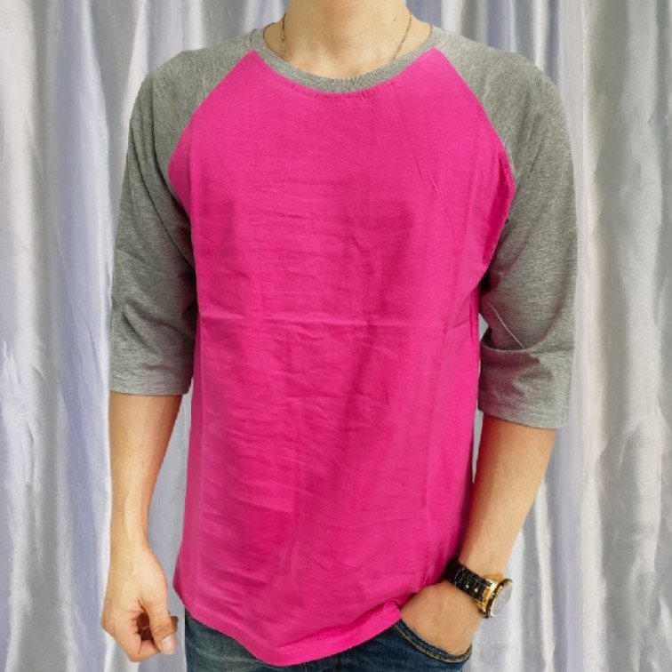 kaos polos reglan PINK - ABUMISTY  lengan 3/4 uk20 22 S M L XL XXL